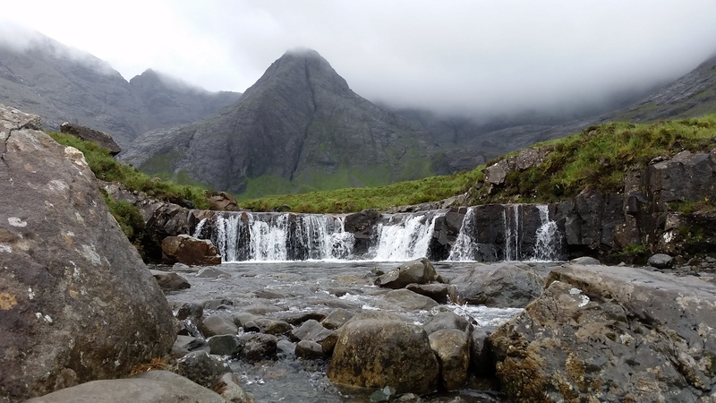 2K, environment, flowing water, landscape, beauty in nature, stream - flowing water, solid, travel, skye, gray, rock, scotland, flowing, plant, long exposure