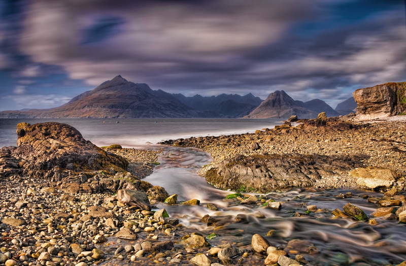 blue skies, rock - Object, travel, landscape, volcano, mountains, time lapse, photo, blue, Skye  Cuillin, nature, Elgol, Harbour, Auto_Focus, scenics, time