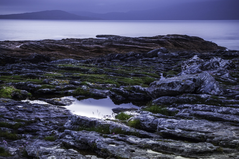 scenics - nature, tranquility, Night, non-urban scene, solid, idyllic, rock - object, stones, seaweed, no people, beach, tranquil scene, beauty in nature