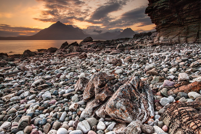 water, stones, cloud - sky, elgol, brown, horizon over water, travel destinations, rock, scenics, beauty in nature, solid, 1080P, clouds, beach, sea, dramatic sky