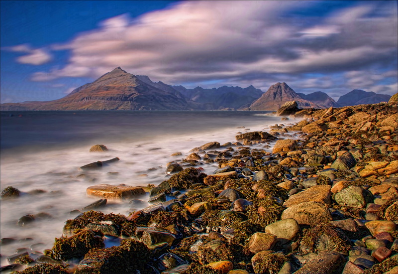 clouds, Skye  Cuillin, travel, sunset, sky, rock - Object, rock, body of water, nature, mountain, Harbour, landscape photography, near, nimbus, lake, Elgol
