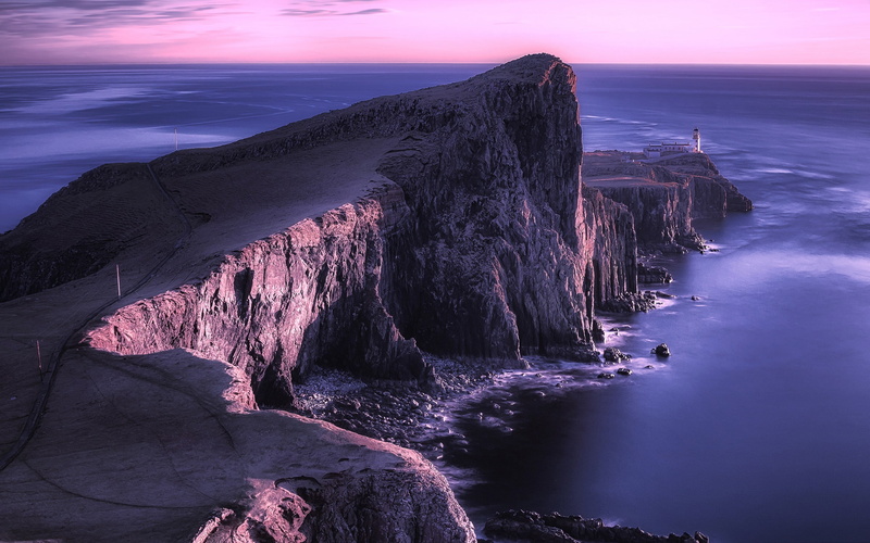 land, sunset, rock, long exposure, sea, neist, outdoors, tranquil scene, nature, environment, 2K, purple, natur, point, water, rock - object, no people