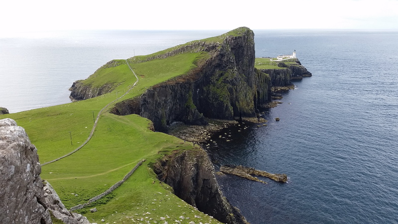 point, sea, water, cliff, scenic, non-urban scene, scenics - nature, scottish, outdoors, 2K, no people, green color, tranquility, land, skye, high angle view
