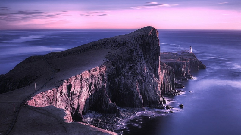 sea, outdoors, travel, beauty in nature, tranquil scene, glendale, lighthouse, 1080P, europe, romantic sky, cloud - sky, atlantic ocean, promontory, isle of skye