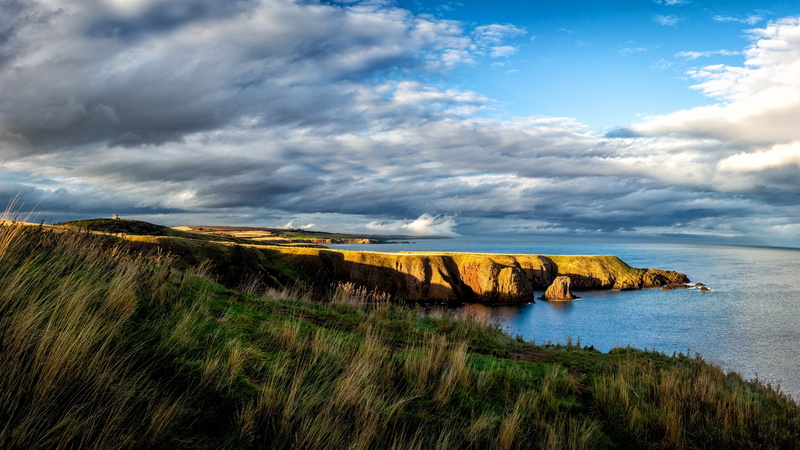 nature, 1080P, sky, landscape, clouds, Stonehaven, Scotland, cliff