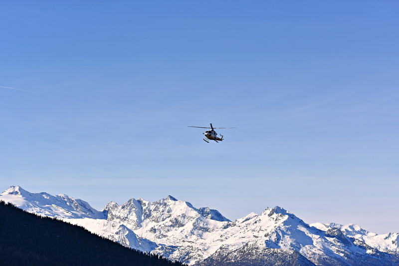 adventure, transportation system, daylight, blue, low angle view, scenics - nature, winter landscape, nature, mountain range, aerospace industry, emergency