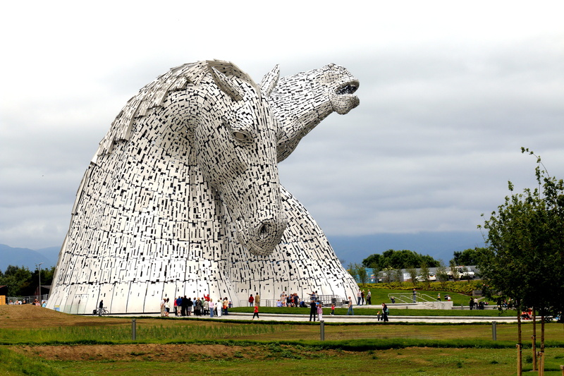 travel, animal representation, visitors, park, clouds, day, architecture, falkirt, built structure, nature, Monument, statue, travel destinations, cloud - sky