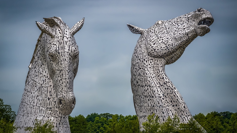 sculpture, mouth open, 4K, animal head, steel, horse head, day, two animals, scotland, representation, owl, kelpies, vertebrate, horse-head-sculptures