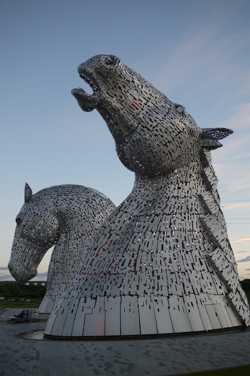 clear sky, belief, building exterior, Scotland, statue, 1080P, great artwork, creativity, kelpies scotland, history, building, day, architecture, Horse Head