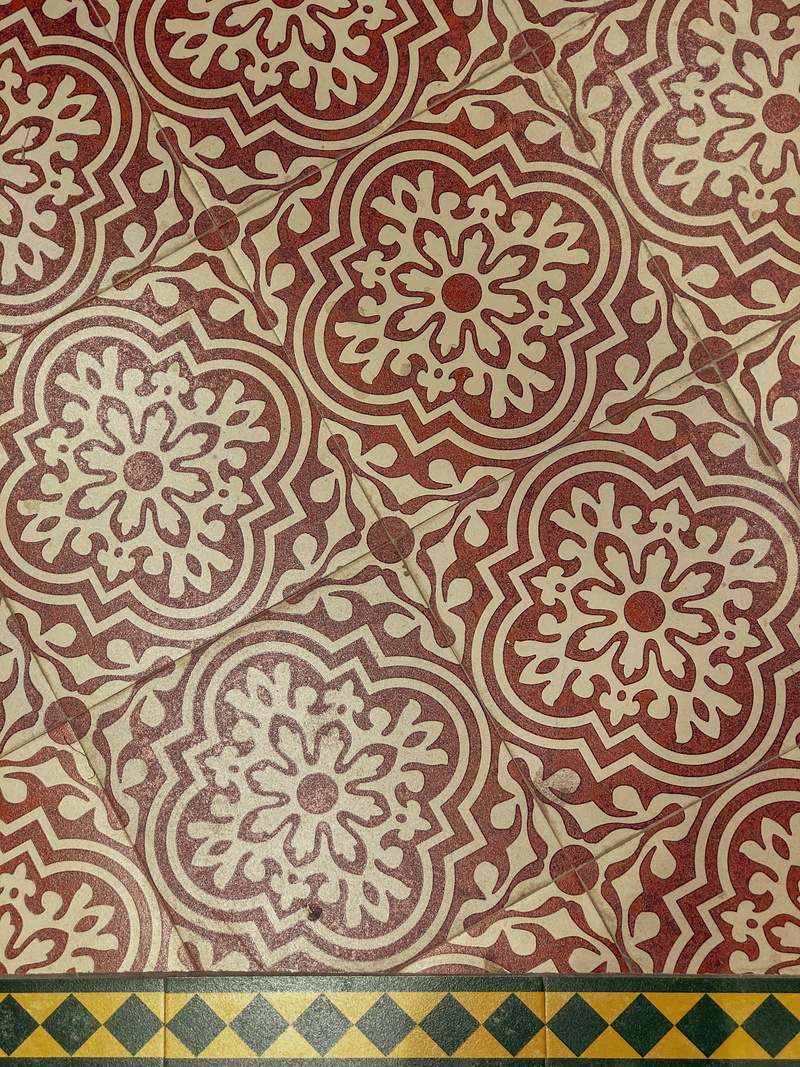 indoors, design, close-up, floral pattern, yellow, high angle view, repetition, full frame, art and craft, ornate, built structure, multi colored