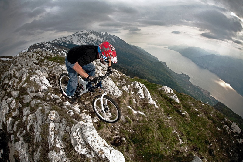 Vehicles, extreme sports, rock, sports helmet, sky, 720P, helmet, rock - object, leisure activity, mountain range, adult, mountain bike, outdoors, white