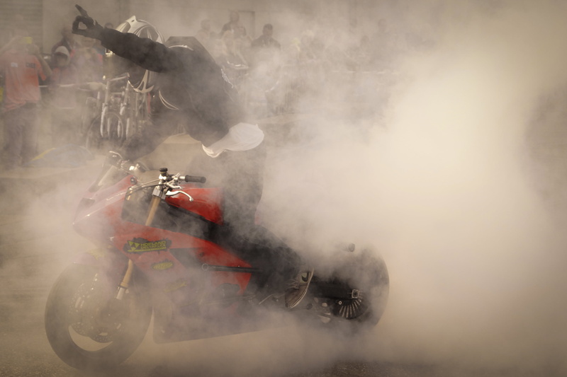 driving, set, transportation, burnout, motion, motorcycle, 4K, mode of transportation, crash helmet, people, man, stunts, smoke, competition, warning sign