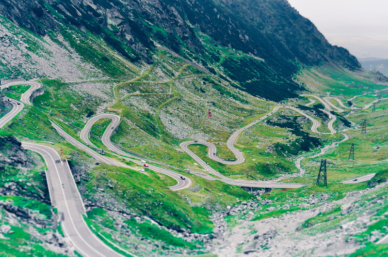 no people, scenics - nature, tranquil scene, winding, Transfagarasan, aerial, scenic, photo, cars, day, mountain, green, 2K, plant, highway, transportation