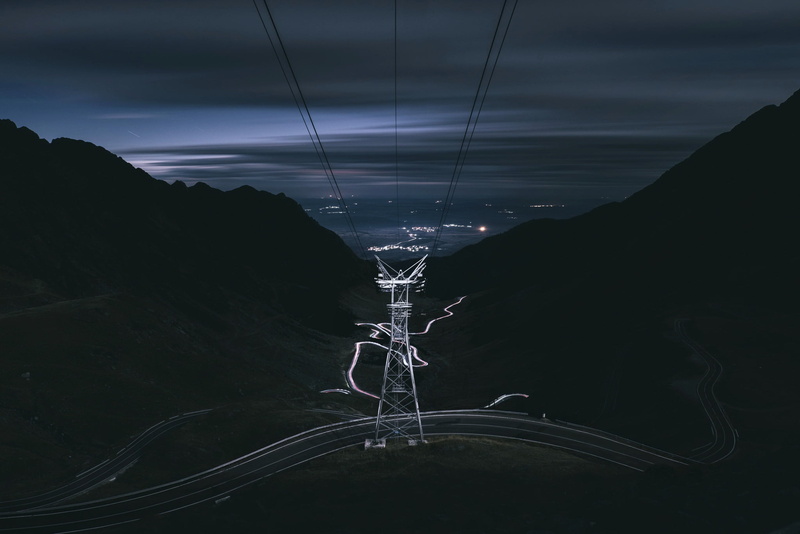 Transfagarasan, road, power lines, 1080P, Night