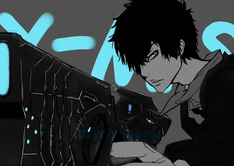 black, anime, eyes, boys, shinya, hair, aqua, kougami, psycho pass, 2K
