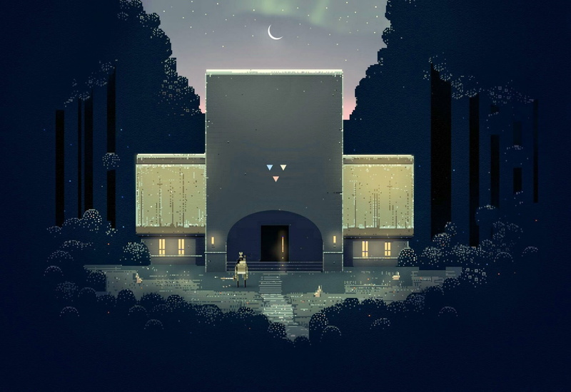 built structure, tree, arch, history, reflection, gray, outdoors, building exterior, growth, 1080P, plant, architecture, no people, illuminated, pixel art