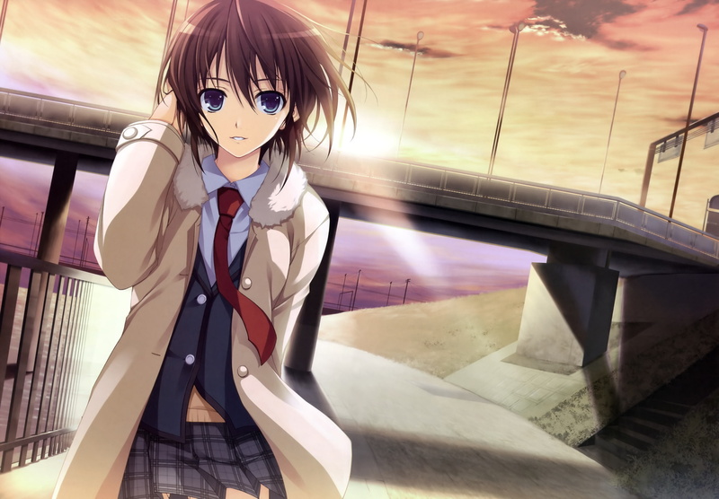 clouds, blue, tie, seifuku, eyes, brown, shunsaku, hair, 2K, short, yumi, scan, koi, naku, tomose, makishima