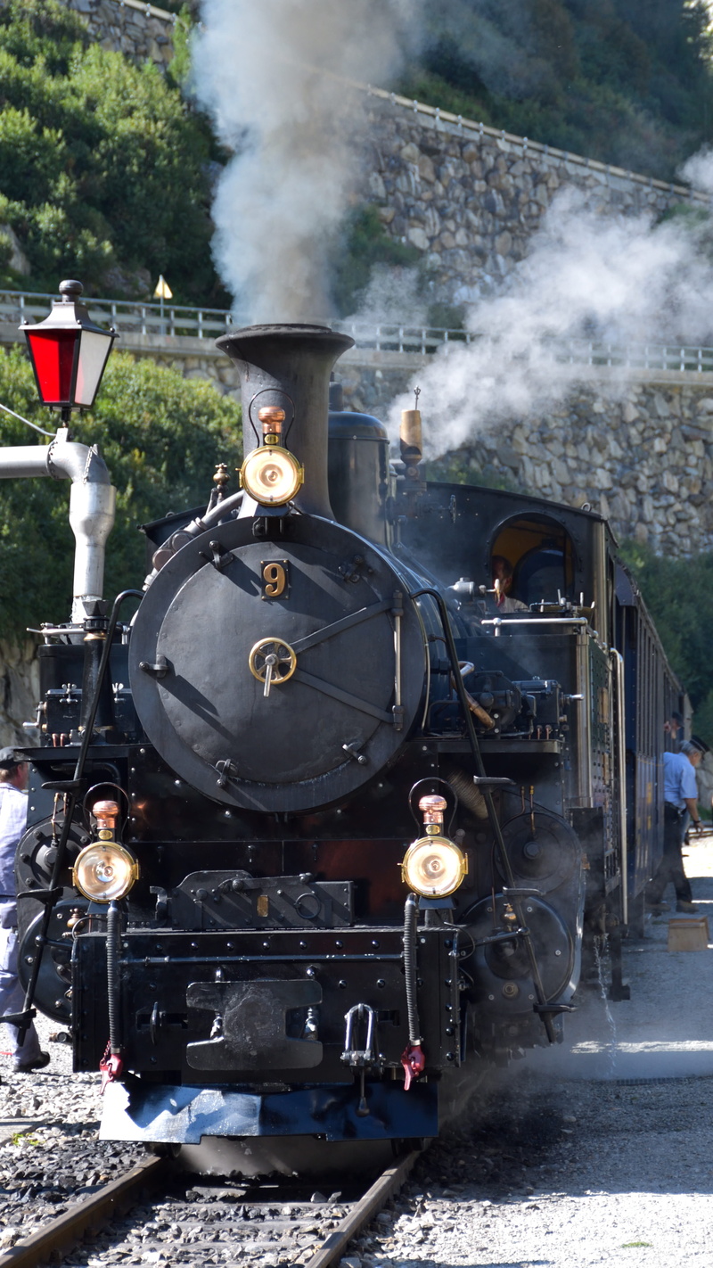 historically, motion, outdoors, smoke - physical structure, steam locomotive, public transportation, day, steam train, train, air pollution, furka pass