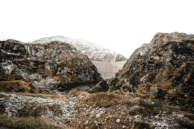 tranquil scene, eroded, rock - object, clear sky, scenics - nature, grimsel, grimsel pass, dam, mountain range, solid, day, snow, obergoms, environment