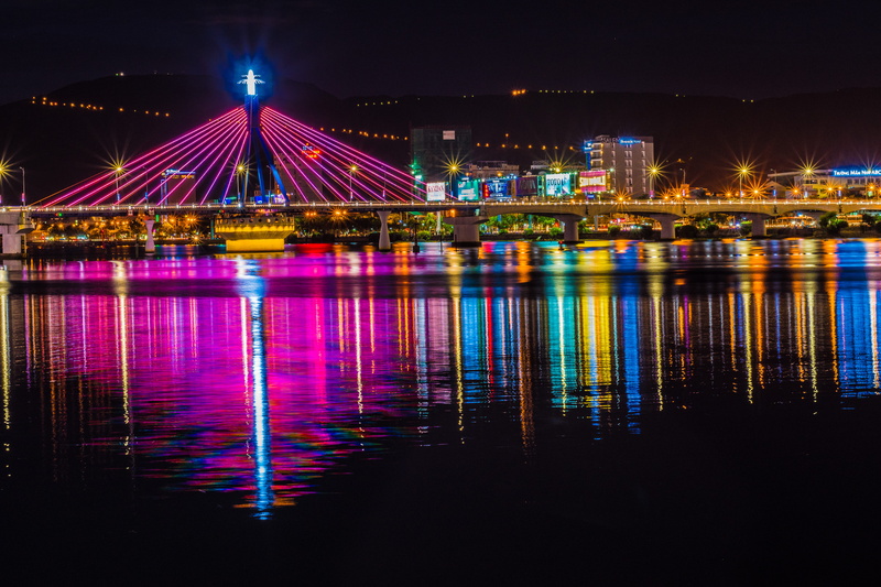 lighting, sky, multi colored, laser, danang, light, night life, club, nature, long exposure, lighting equipment, bridge, waterfront, connection, night