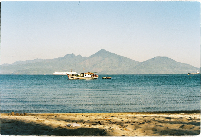 water, beauty in nature, nature, passenger craft, sea, clear sky, tranquil scene, mode of transportation, mountants, outdoors, mountain, nautical vessel