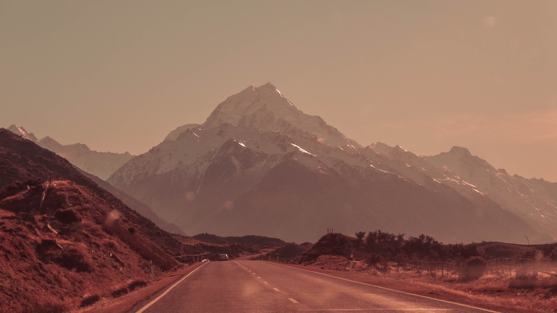 road, scenery, aoraki/mount cook national park, scenics - nature, non-urban scene, snowcapped mountain, new zealand, diminishing perspective, direction