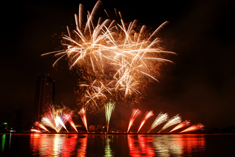 reflection, danang international fireworks, water, firework, fireworks in da nang, near, arts culture and entertainment, sky, firework display, firework - man made object