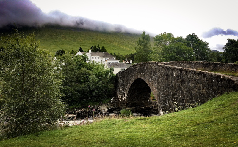 history, west highland way, day, grass, sky, old, building exterior, no people, nature, arch, bridge, the past, river, plant, built structure, hiking, connection