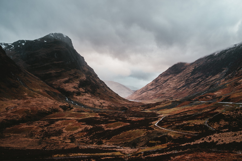 environment, moody, sky, land, beauty in nature, 5K, storm, travel, mountain peak, valley, moorland, cloud, tranquil scene, dark, rugged, scenics - nature