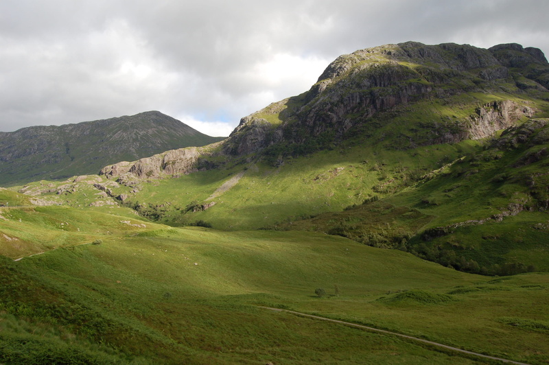 idyllic, cloud - sky, land, glencoe, highlands, grass, green color, mountain range, environment, scenics - nature, day, non-urban scene, tranquility, scenic