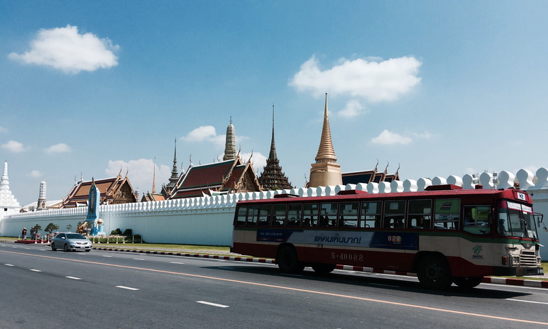 building, period, religion, building exterior, day, nature, travel, beforetime, temple of emerald buddha, built structure, bus, cloudscape, architecture