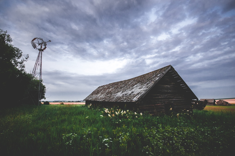 windmill, land, building, day, cloud - sky, nature, environment, sky, wood, no people, barn, 4K, grass, sexsmith, tranquility, building exterior, plant