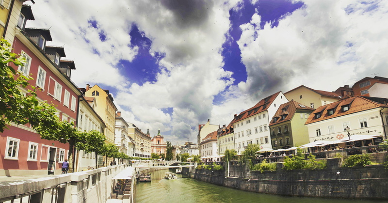 4K, near, row house, buildings, bridge, river, grey, built structure, white, cloud - sky, blue, nature, day, transportation, building, house, outdoors