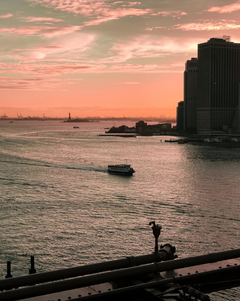 sunset, outdoors, transportation, sky, silhouette, united states, scenics - nature, people, built structure, sea, beauty in nature, water, new york, eua