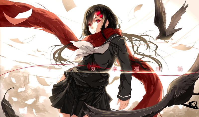 2K, anime girls, Tateyama Ayano, Kagerou Project, anime, crow, manga, scarf, school uniform