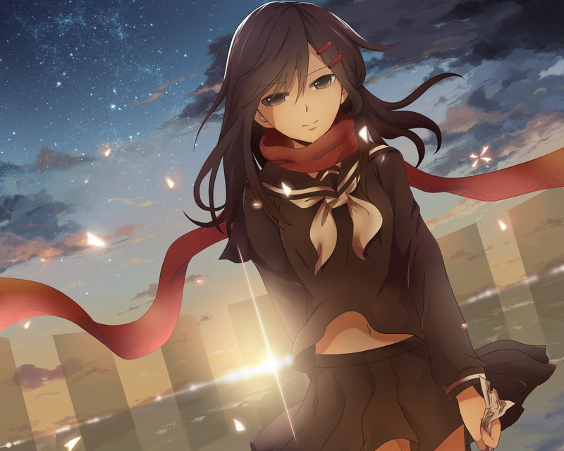 Tateyama Ayano, 1080P, Kagerou Project, anime, school uniform, scarf, anime girls