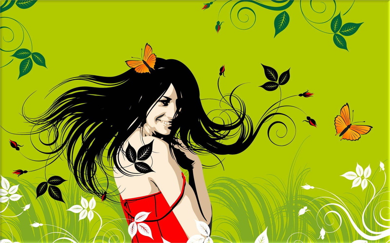 graphics, mariposas, 1080P, vector, female, abstracto