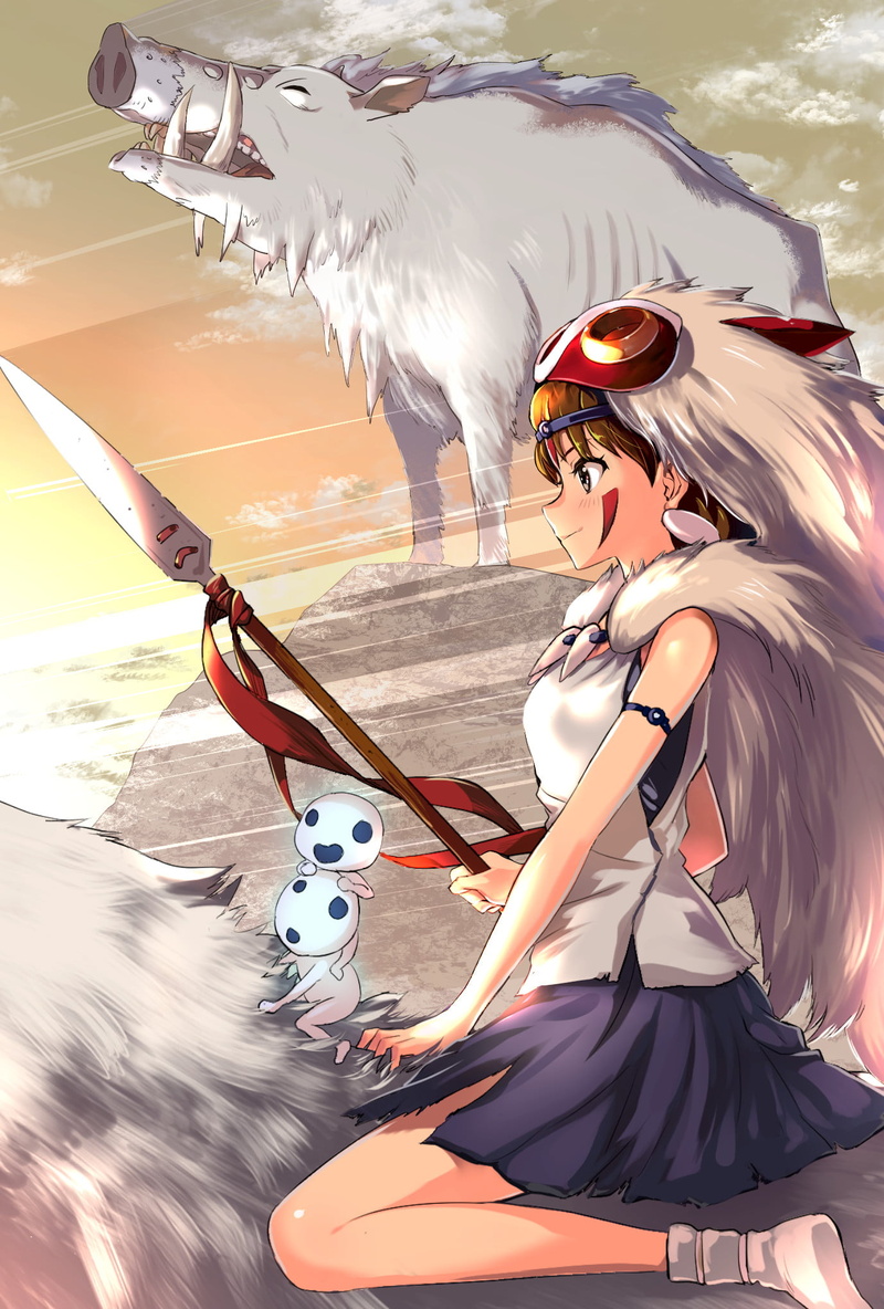 spear, 1080P, Princess Mononoke, anime girls, Wild Boar, anime