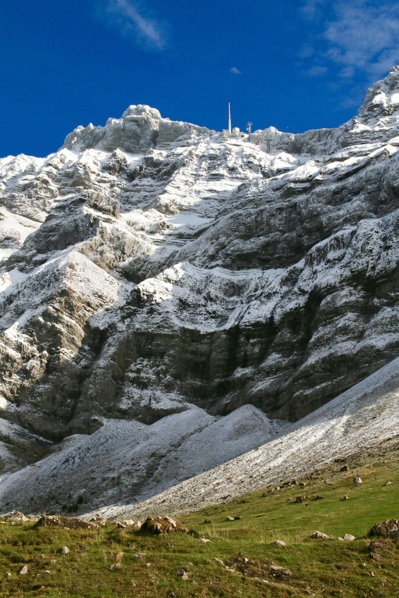sky, outdoors, nature, mountain peak, day, säntis, non-urban scene, no people, mountain, late autumn, tranquility, rock, cold temperature, 5K, landscape