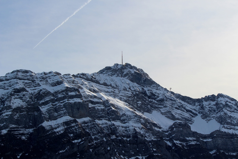 cold temperature, vapor trail, snowcapped mountain, 5K, mountain peak, Säntis, outdoors, no people, rock, tranquility, winter, mountain range, day, cloud - sky