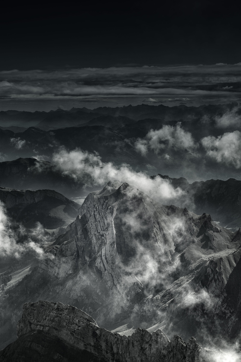 view, nature, 5K, rock, formation, sky, scenics - nature, rock formation, switzerland säntis, mountain, swiss alps, switzerland, clouds, mountains, alpine