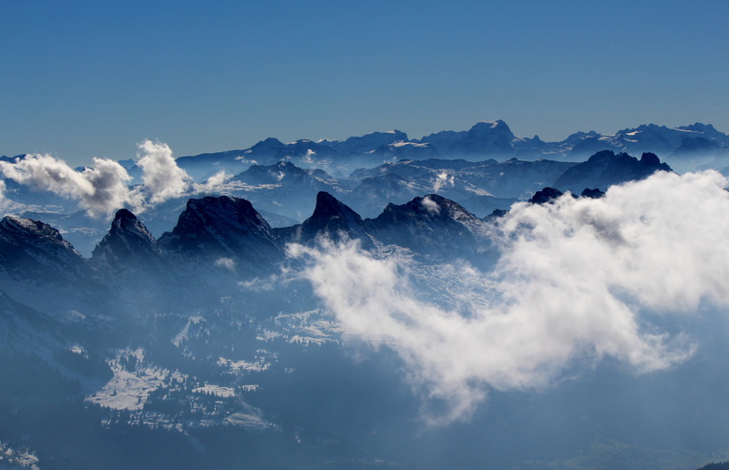 snowcapped mountain, winter, mountain peak, nature, tranquility, mountain, snow, viewpoint, sky, scenics - nature, panorama, fog, beauty in nature, säntis
