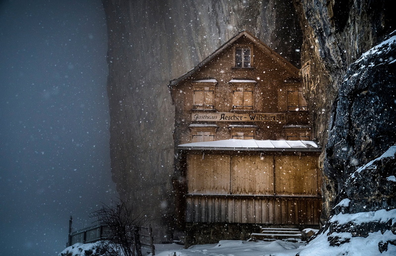 1080P, Switzerland, the hotel, snow, restaurant, Aescher, winter