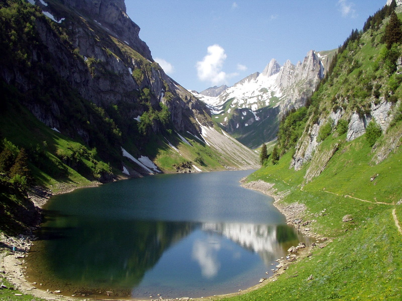 landscape, alpstein, non-urban scene, photo, snowcapped mountain, mountain peak, summer, land, idyllic, outdoors, tranquil scene, environment, trekking