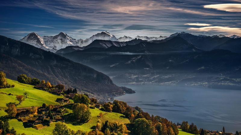 highland, scenics - nature, non-urban scene, thunersee, mountain peak, outdoors, tranquility, lake, wilderness, mountain lake, beauty in nature, landscape