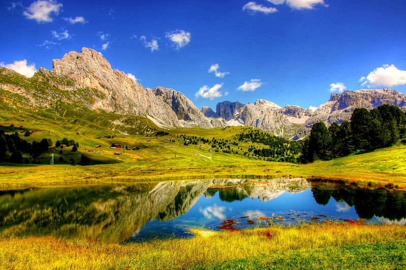 pine tree, mountains, rock, south tyrol, plant, alpine, water, ranges, tranquil scene, 2K, snowcapped mountain, scenics - nature, land, panorama, reflection