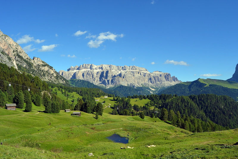 tree, green color, trekking, no people, sky, outdoors, mountain, blue, cloud - sky, scenics - nature, nature, pine tree, mountain range, environment, tranquil scene