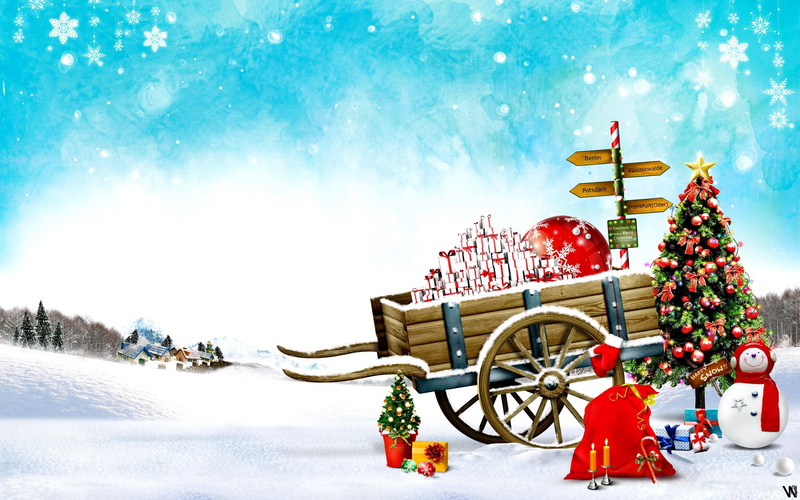 cold, gifts, 2K, snowy, white, field, nice, snow, time, christmas, colorful, new year, snowflakes, beautiful, lovely