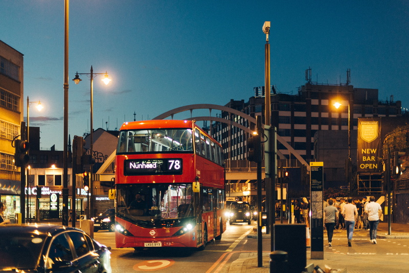 light, street light, illuminated, architecture, shoreditch, transportation, london, double-decker bus, bus, sky, united kingdom, public transportation