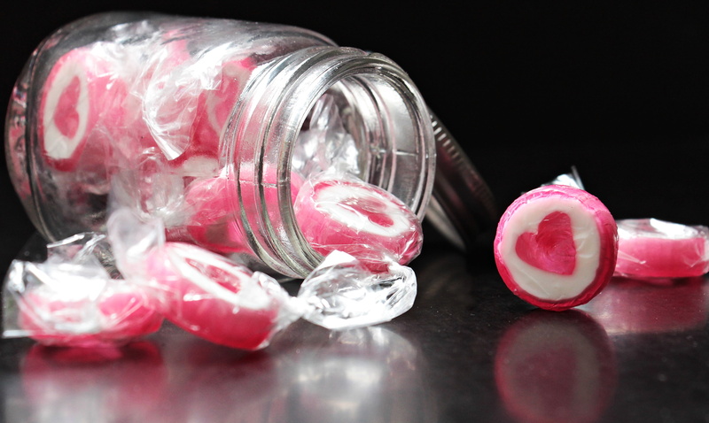black background, sugar, drops, pink color, food, mason, valentines day, indoors, crystal, heart candy in the glass, love, gift, choice, calories, colorful